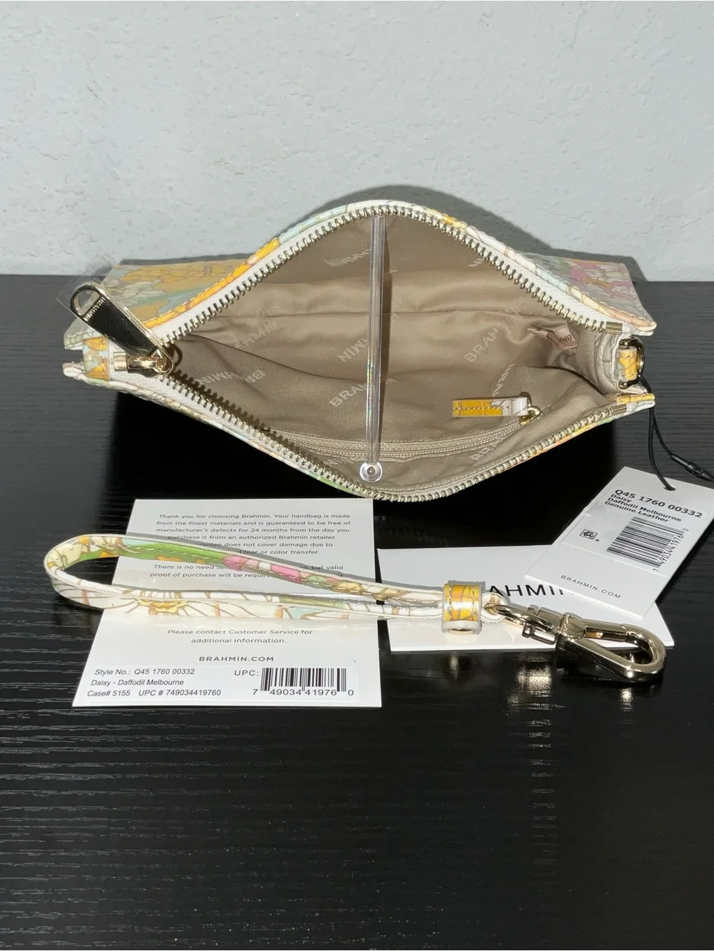 Brahmin Daisy DAFFODIL MELBOURNE Wristlet Clutch Makeup Bag NWT